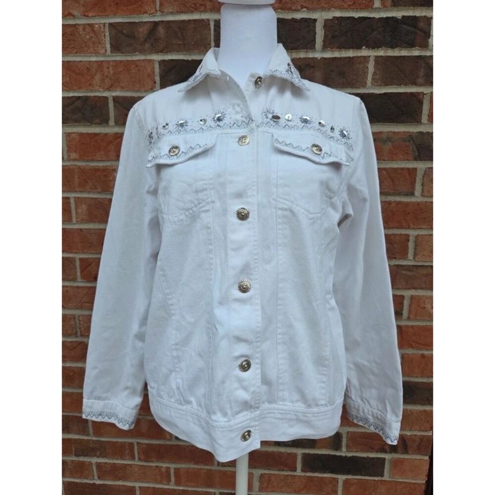 Vintage Laura Ashley White Denim Embellished Sequin Jacket Small
